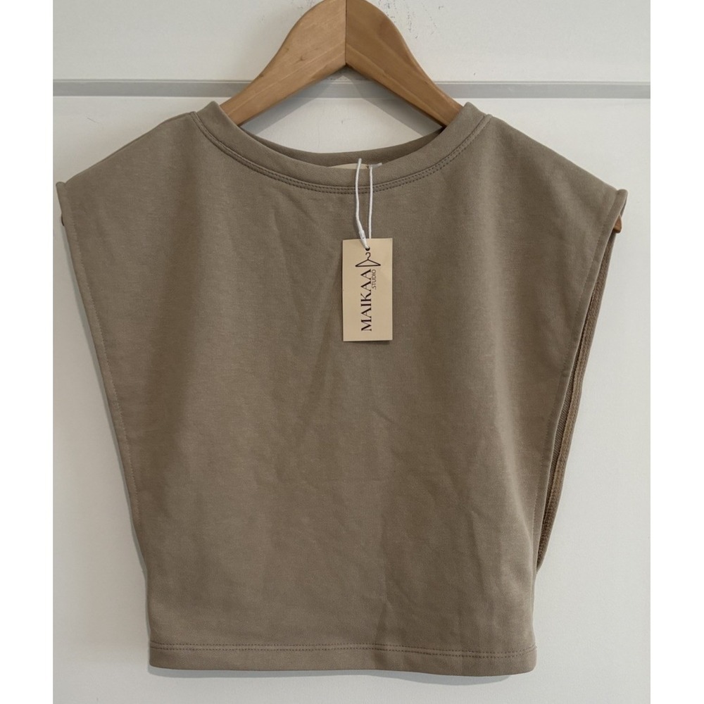 MAIKAA STUDIO Muscle Tee Women's Size Small NWT Taupe Lightweight Cotton Soft